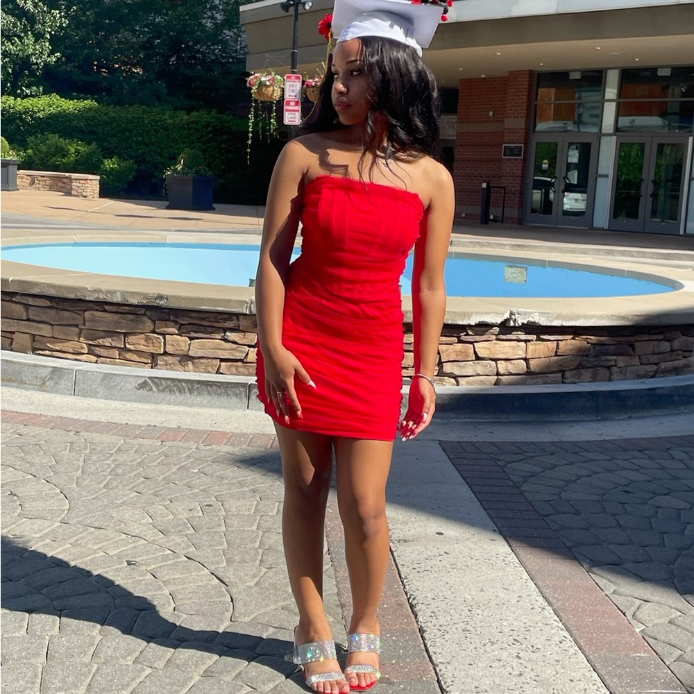 Elegant Red Strapless Dress